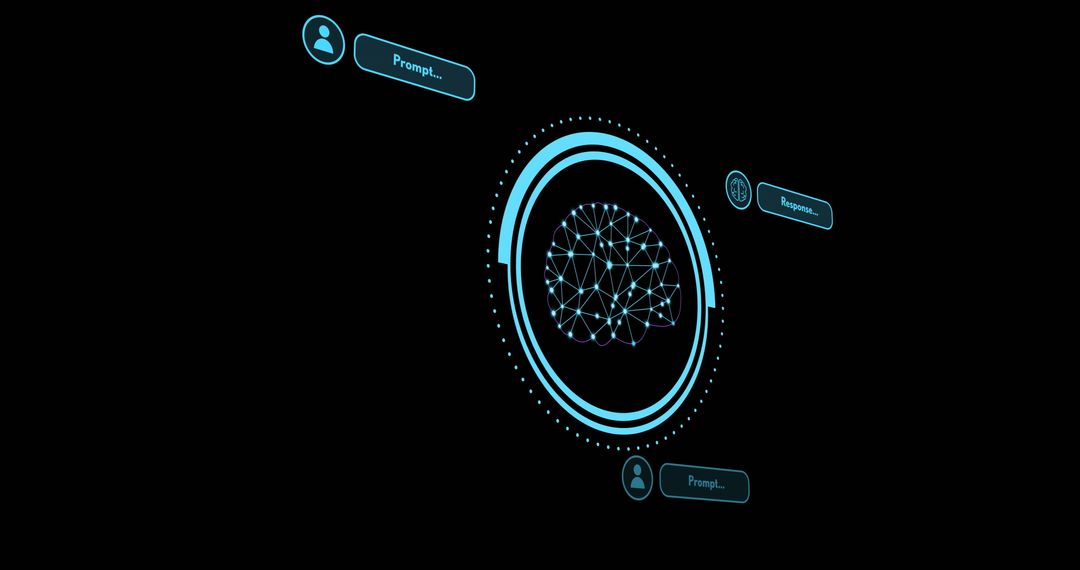 Digital brain with ai data processing in black space