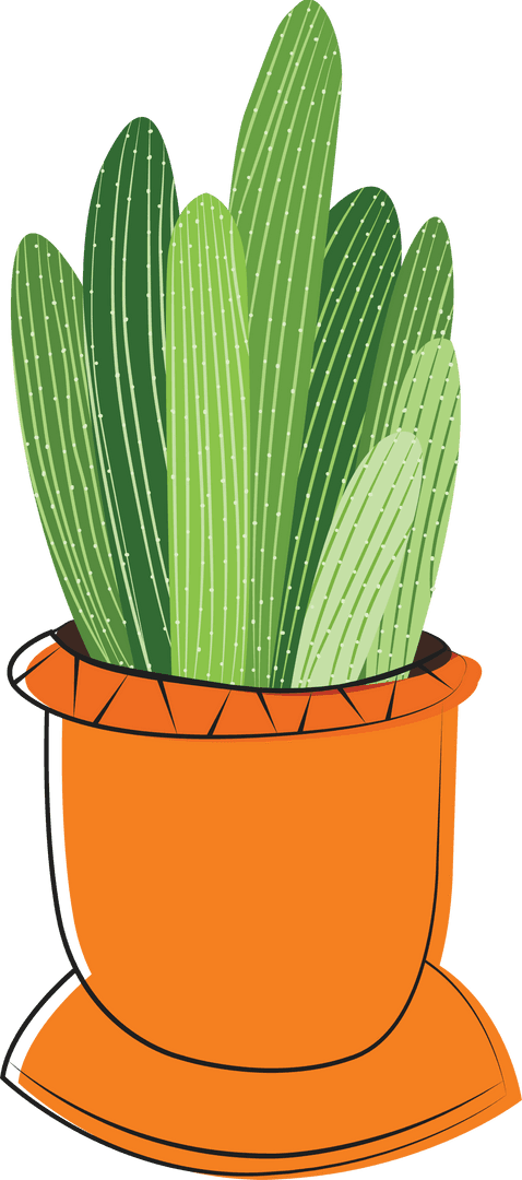 Illustration of Cactus in Orange Pot on Transparent Background