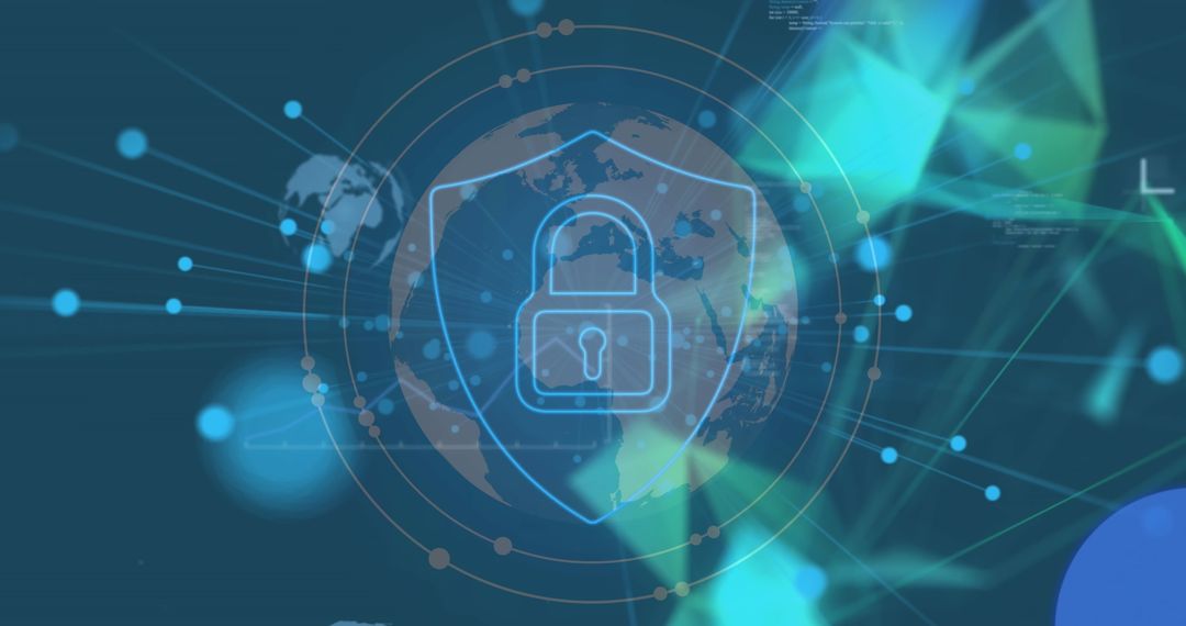 Cybersecurity Global Network with Digital Lock Icon