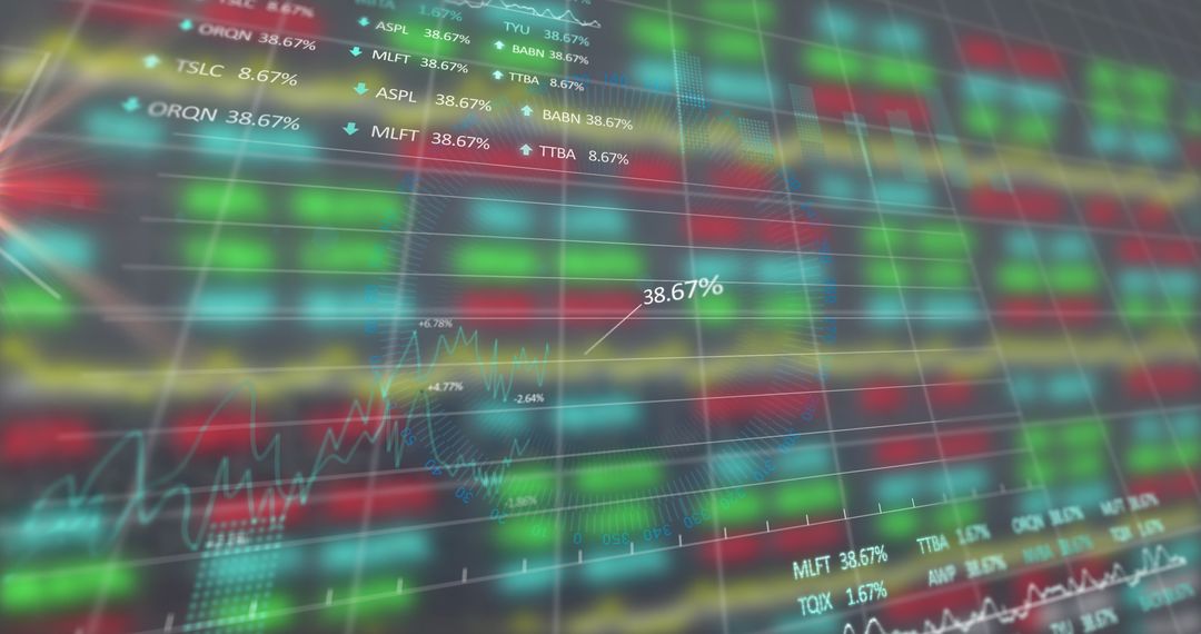 Financial Market Data Display with Digital Interface Graphics
