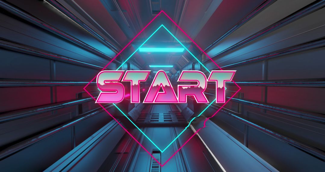 Glow Neon Text and Futuristic Tunnel Design