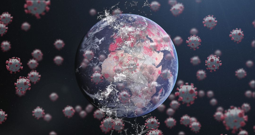 Global Pandemic Concept with Reddened Earth and Viral Symbols