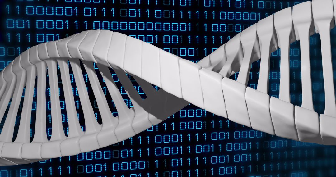 3D DNA Strand Concept with Binary Code Background