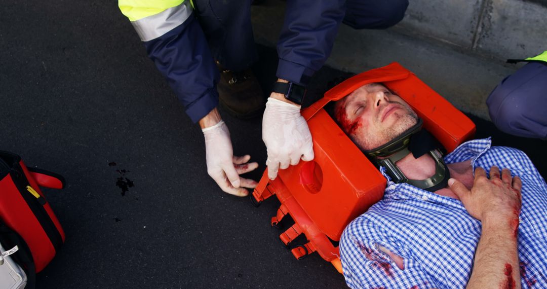 Emergency First Aid Responders Assisting Injured Man on Road - Free Images, Stock Photos and Pictures on Pikwizard.com