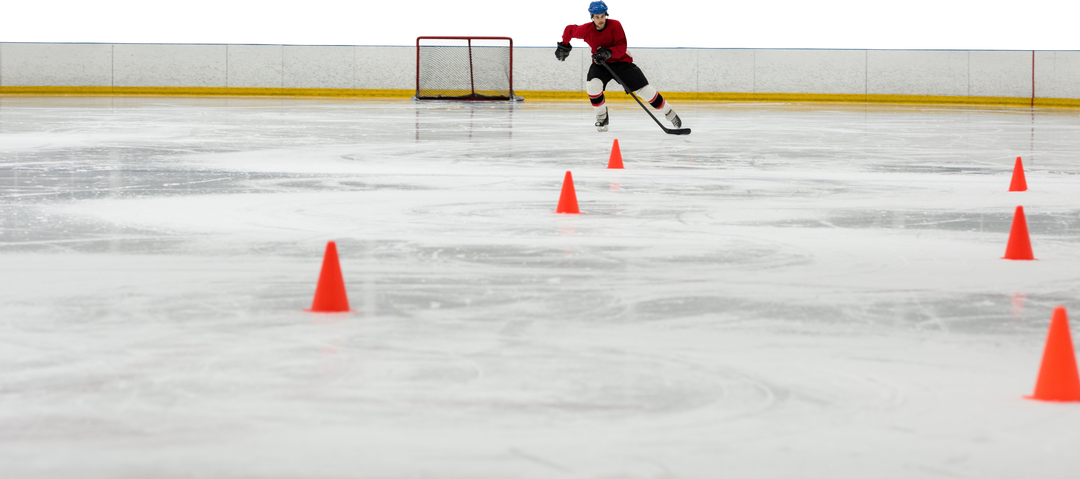 Man Doing Ice Hockey Training Drills with Cones on Transparent Background - Download Free Stock Images Pikwizard.com