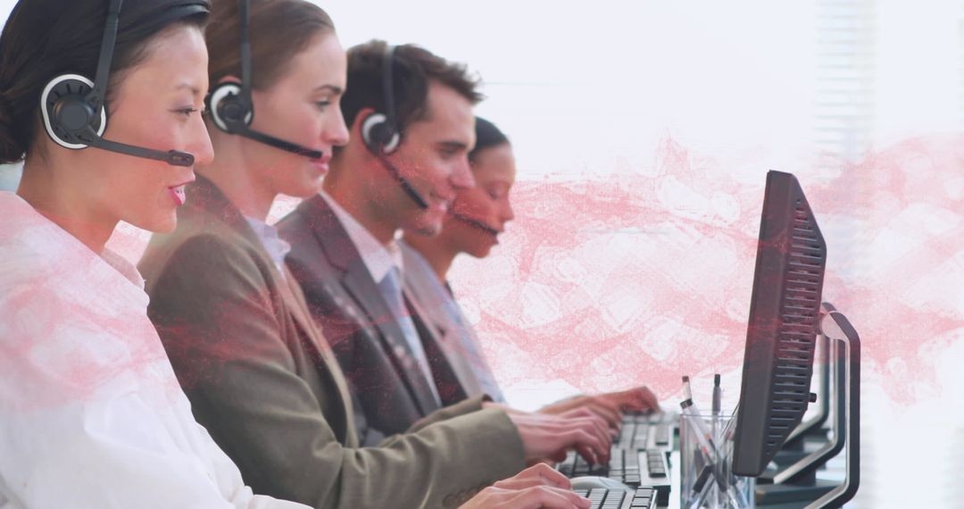 Team of Focused Customer Support Representatives at Work