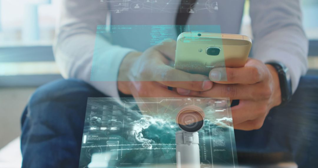 Digital Interface Overlay With Man Using Smartphone