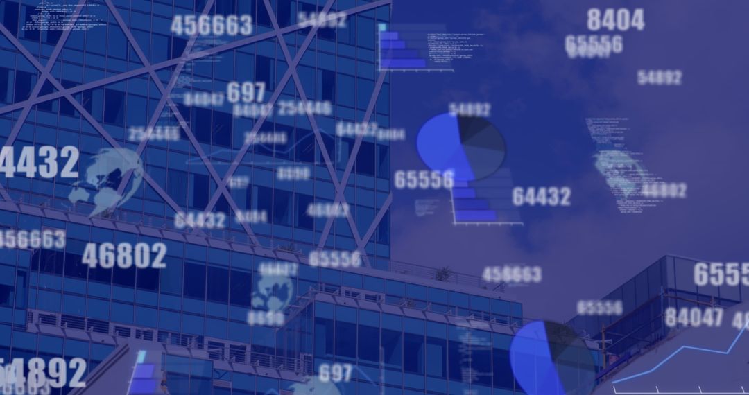 Abstract Digital Data Overlay on Modern Office Building