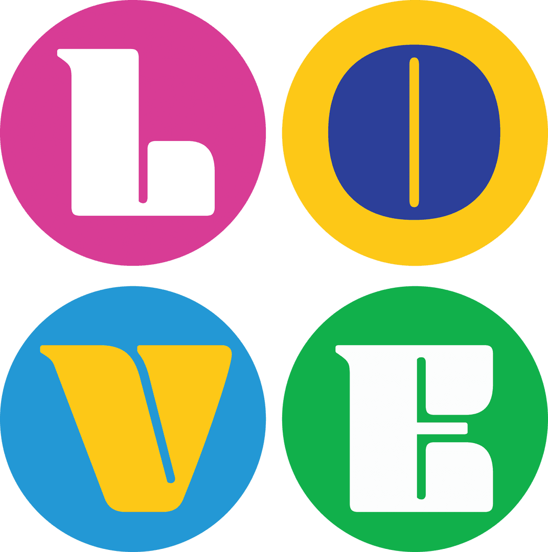 Colorful Love Text on Transparent Background Pop Art Style