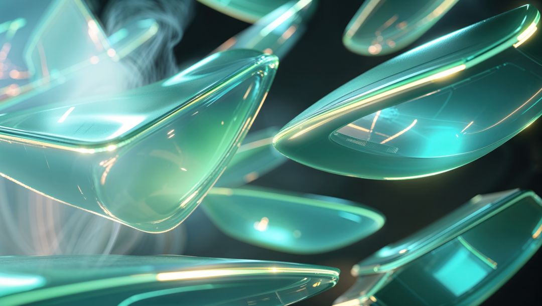 Abstract Futuristic Glass Structures With Teal Glow