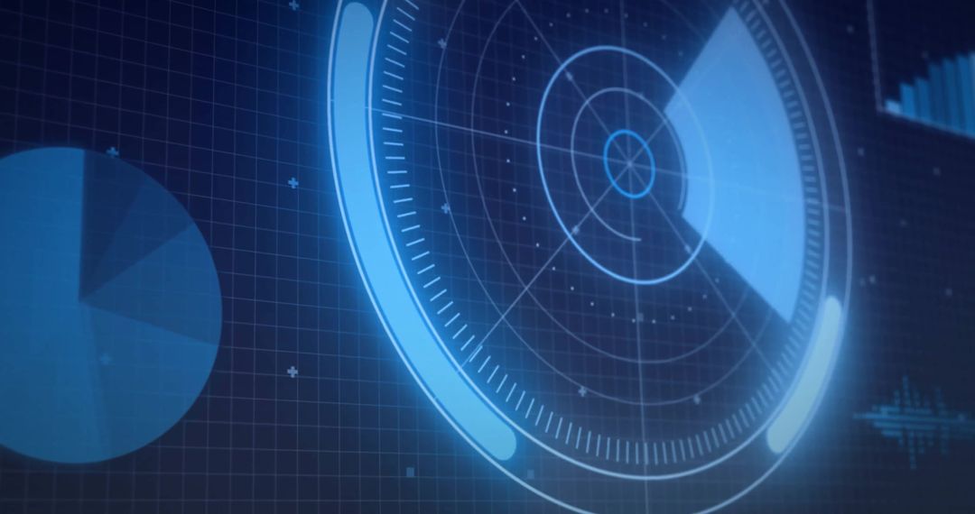 Futuristic Digital Radar Interface with Data Visualizations