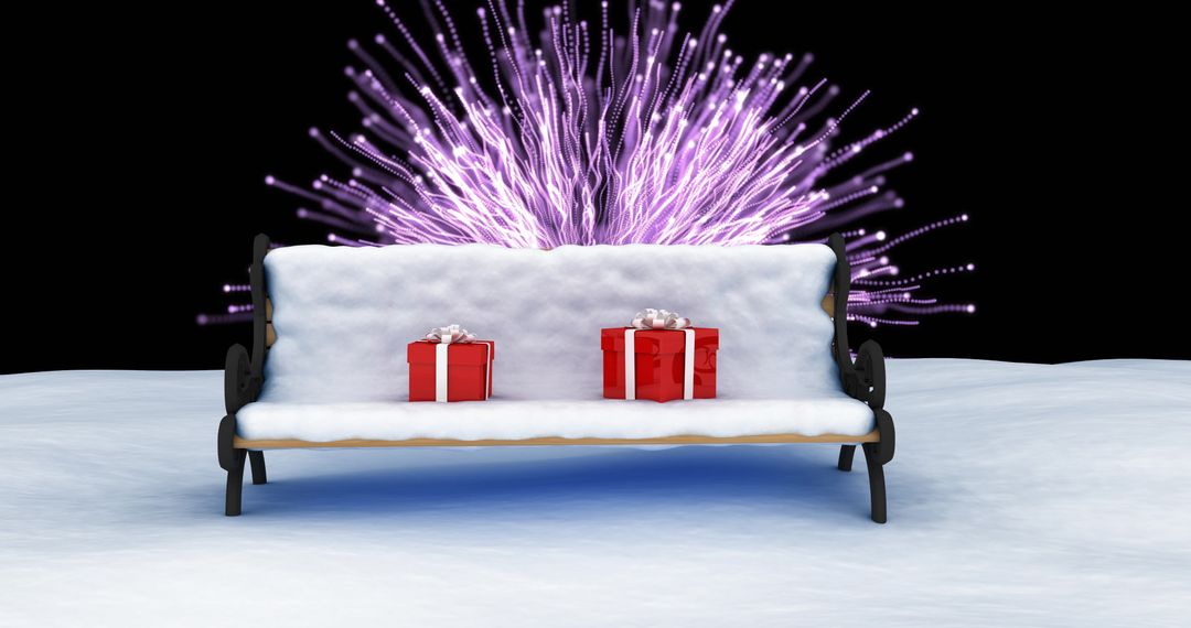 Christmas Gifts on Snow-covered Bench with Fireworks Display - Free Images, Stock Photos and Pictures on Pikwizard.com