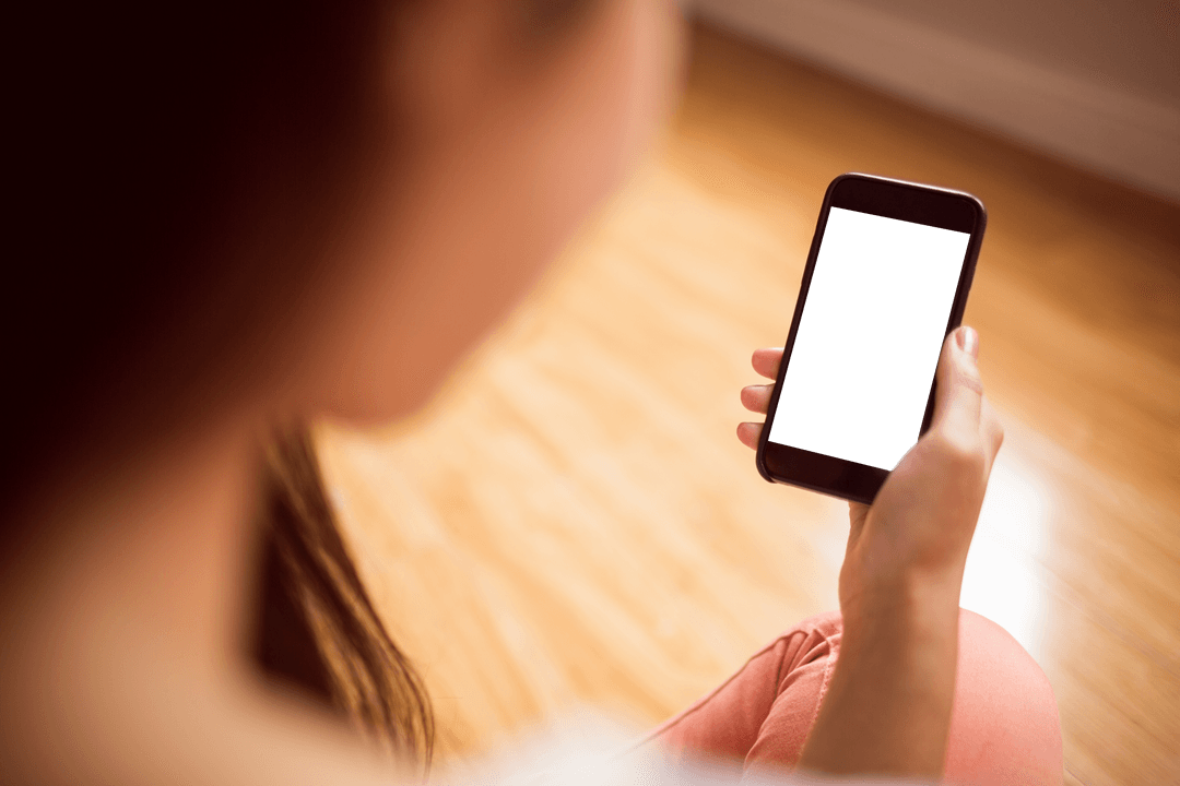 Transparent Smartphone Usage by Asian Woman at Home