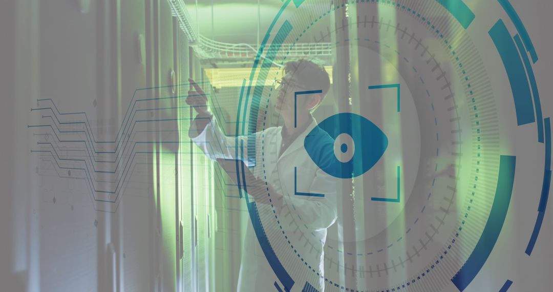 Data Processing Overlay on Technician in Server Room