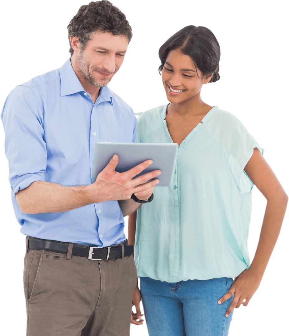 Business Colleagues Using Transparent Tablet Display