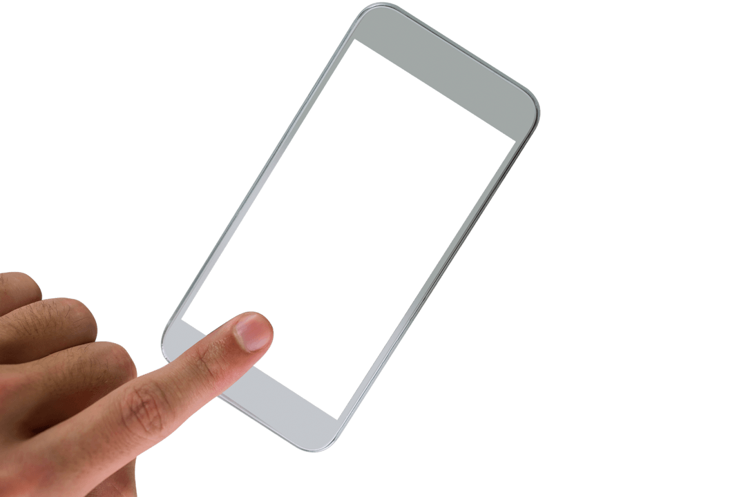 Hand Touching Smartphone with Transparent Background for Mockups