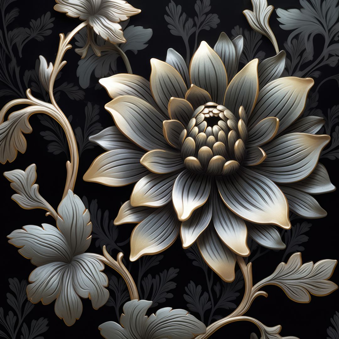 Elegant Metallic Floral Pattern on Dark Background - Free Images, Stock Photos and Pictures on Pikwizard.com