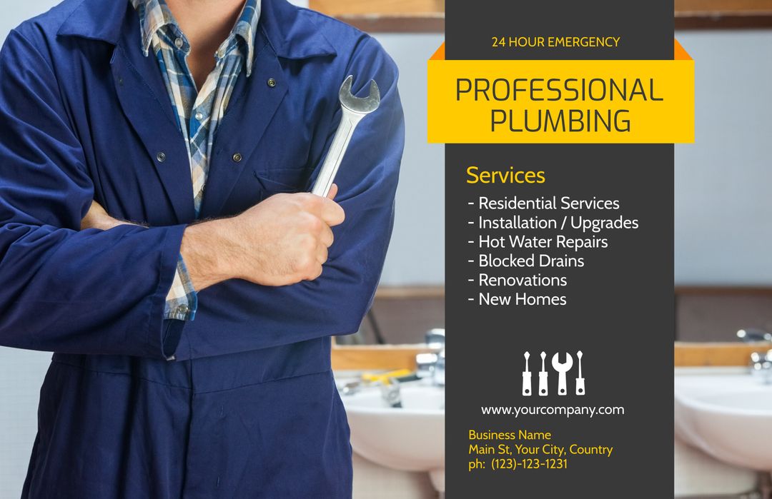 Professional Plumbing Services Advertisement with Expert Plumber