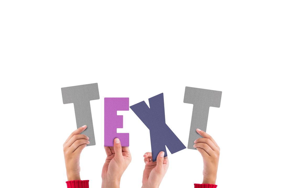 Colorful Letters Held by Hands on Transparent Background