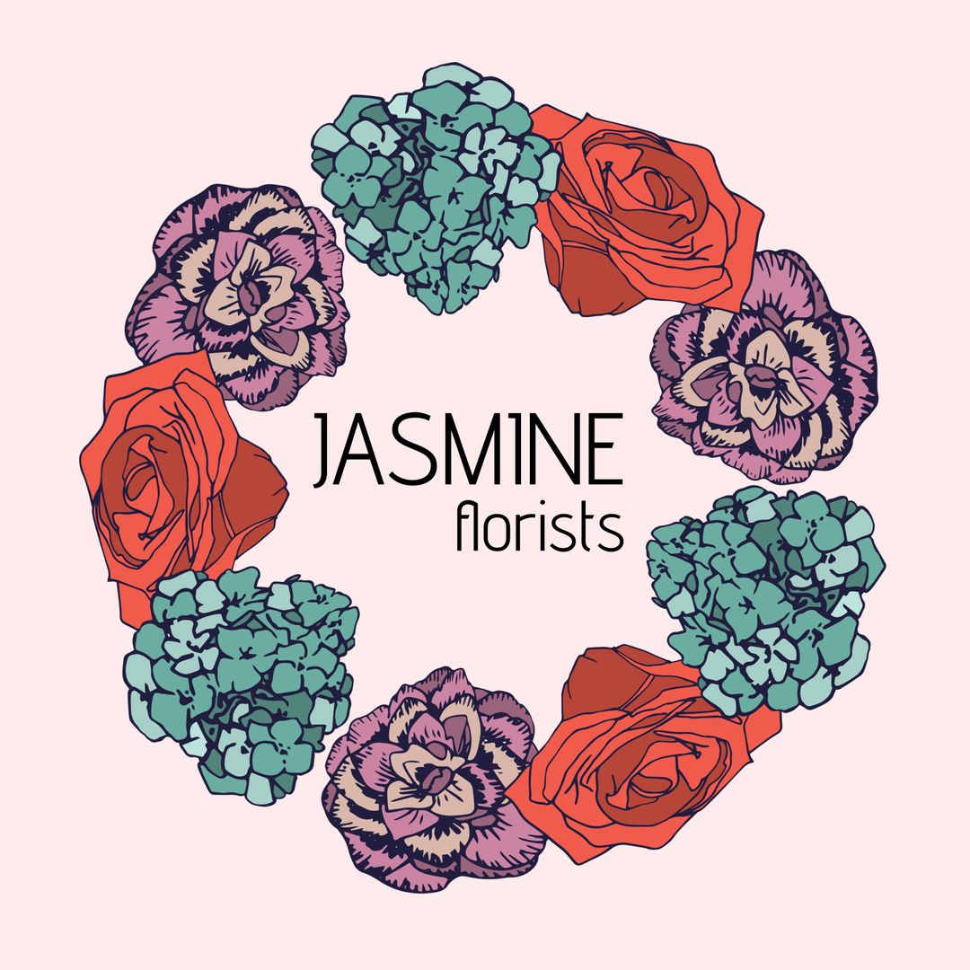 Elegant Floral Wreath with Hand-Drawn Flowers