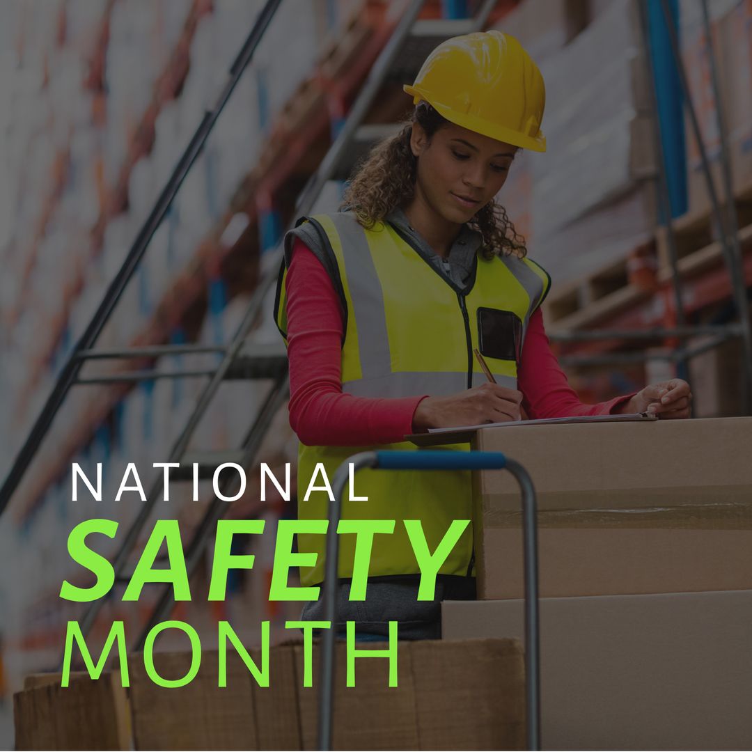 Female Warehouse Worker Promoting National Safety Month - Download Free Stock Templates Pikwizard.com