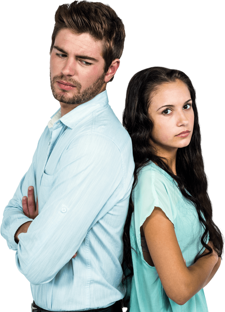 Displeased Couple Standing Back to Back with Transparent Background