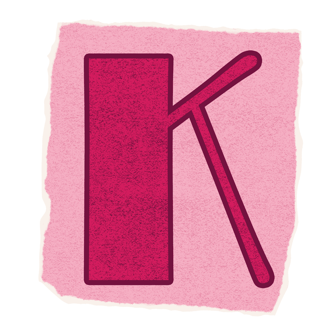 Stylized Uppercase Letter K on Pink Paper with Torn Edges