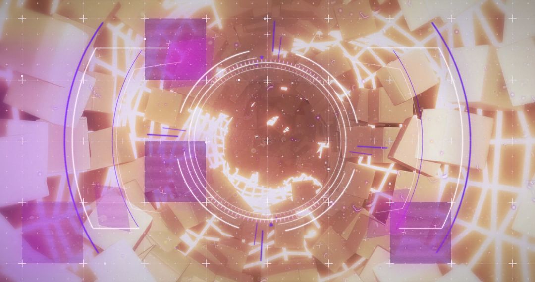 Futuristic Circular HUD Interface with Neon Glowing Geometric Elements