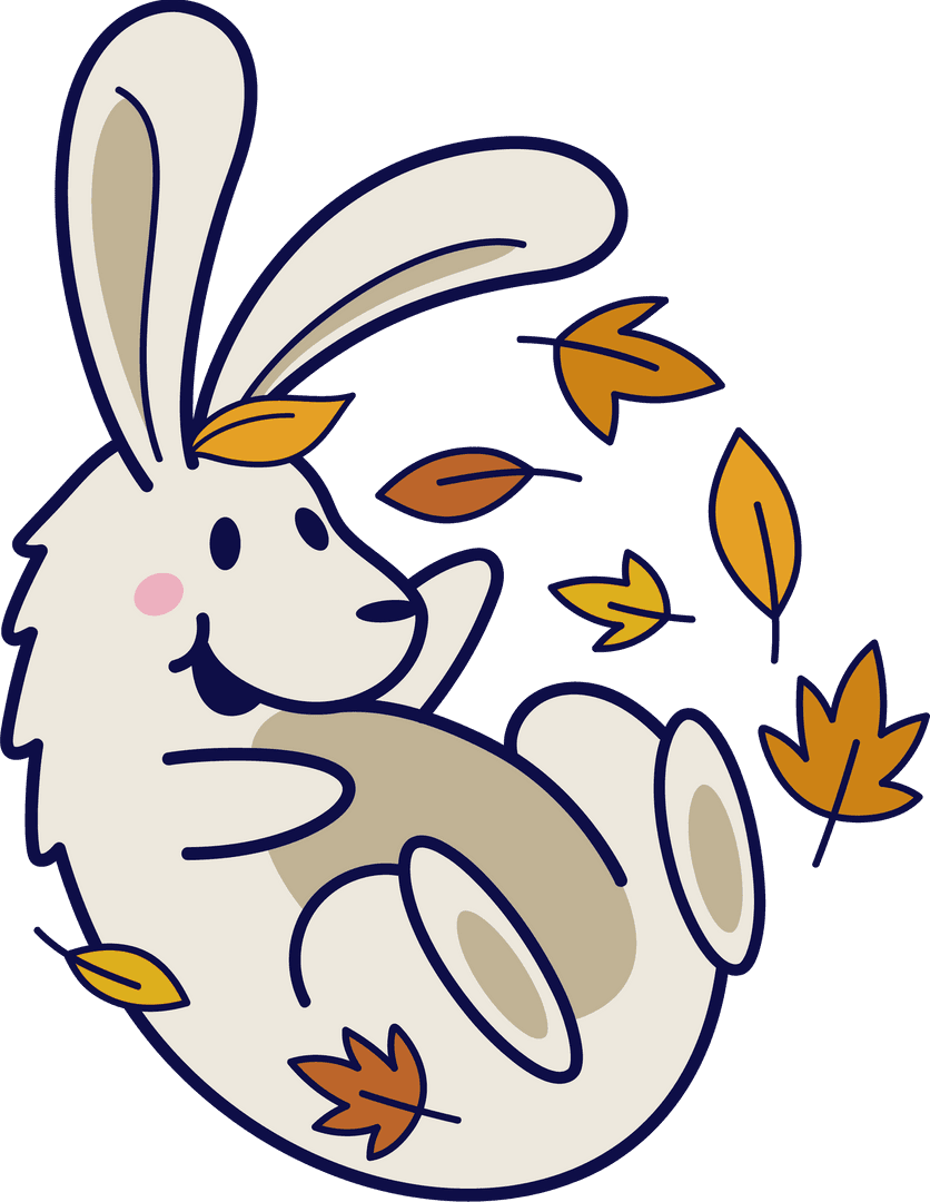 Cheerful Cartoon Rabbit With Autumn Leaves Illustration