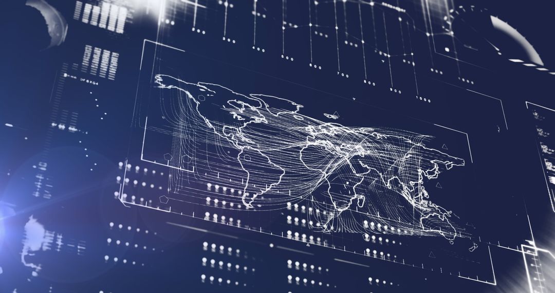 Digital World Map Interface in Blue Futuristic Visuals