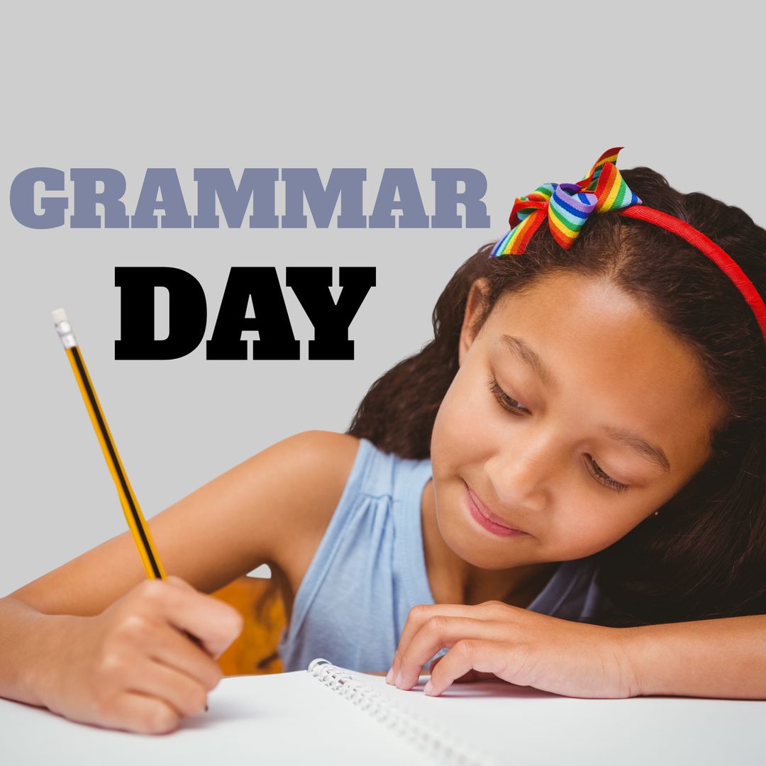 Diligent Child Writing Celebrating Grammar Day