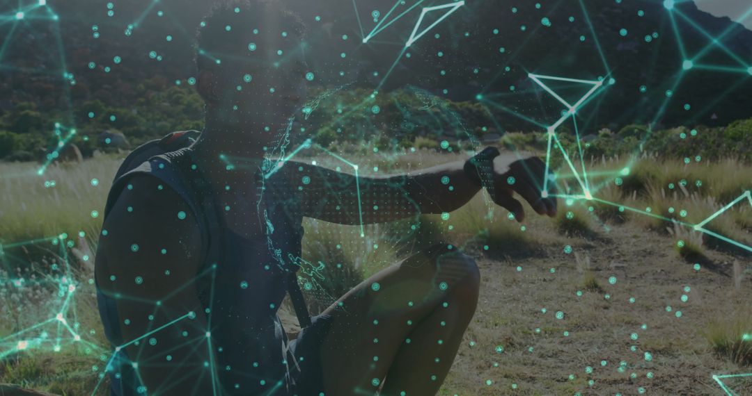 Athletic Hiker in Sync with Nature and Technology