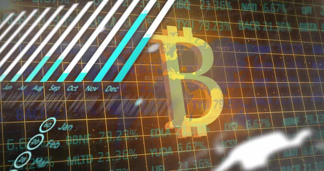 Financial Data Overlay with Bitcoin Symbol