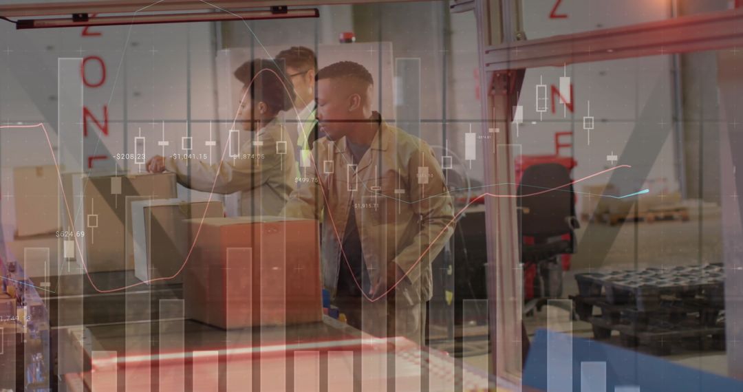 Warehouse Workers Navigating Financial Trends and Market Data