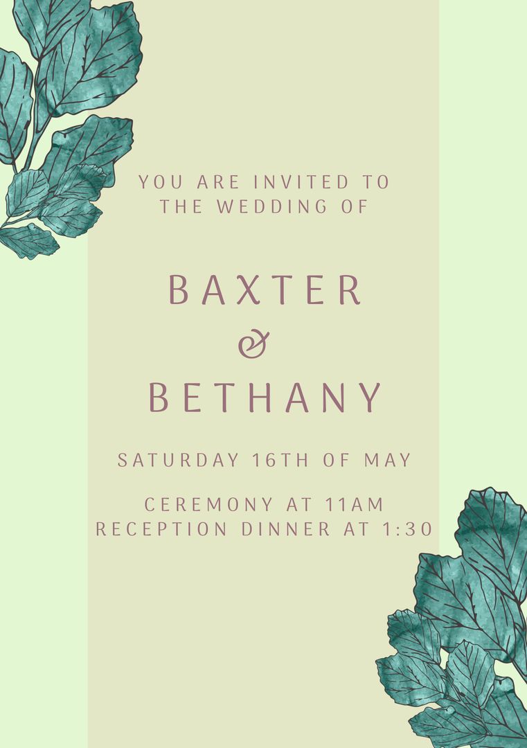 Botanical Themed Wedding Invitation Featuring Foliage Accents - Download Free Stock Templates Pikwizard.com