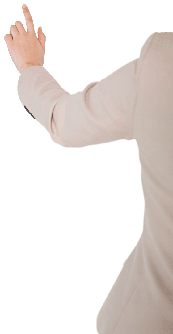 Asian Businesswoman Pointing Towards Digital Interface Transparent