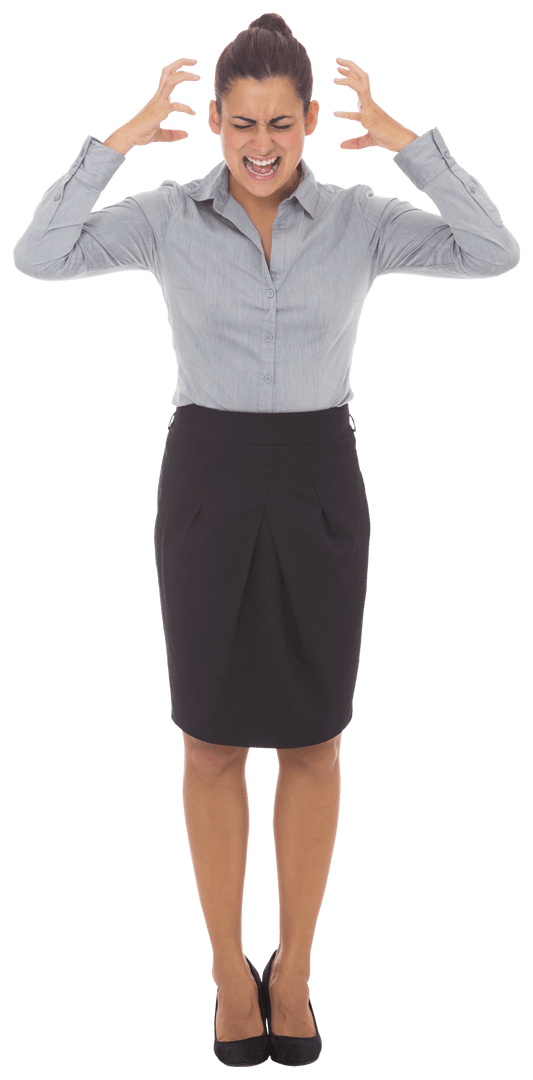 Transparent Angry Biracial Businesswoman Expressing Frustration