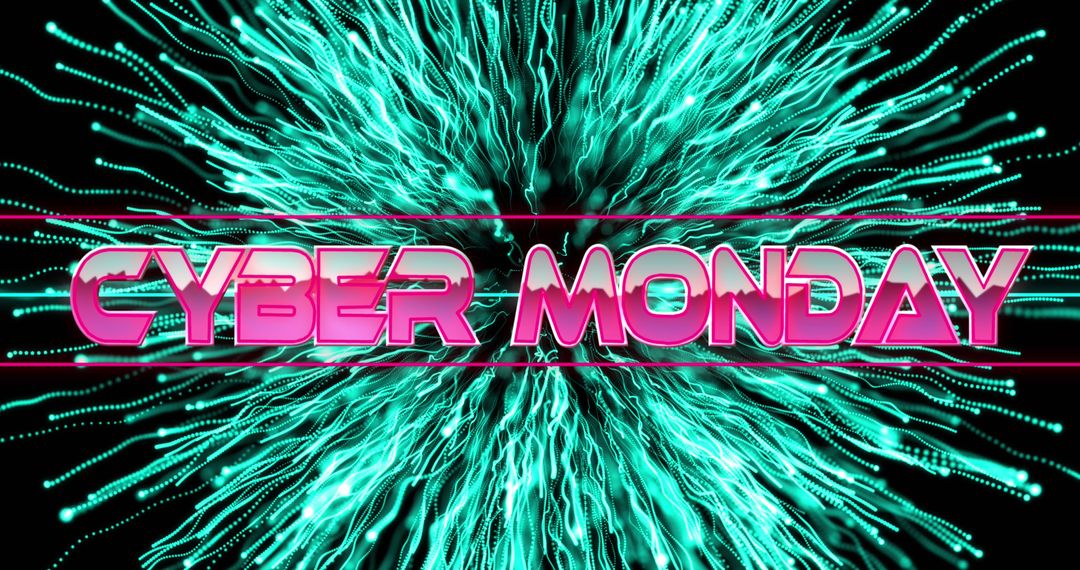 Cyber Monday Neon Text Over Green Digital Fireworks