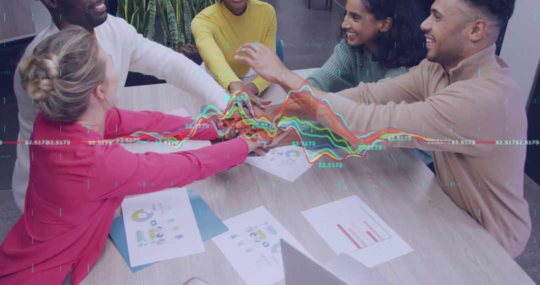 Diverse Colleagues in Teamwork Highlighting Data Integration