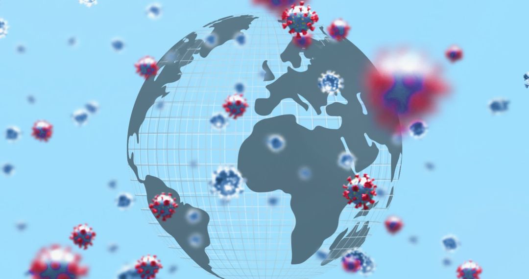 3D Globe with Floating Virus Particles on Blue Background