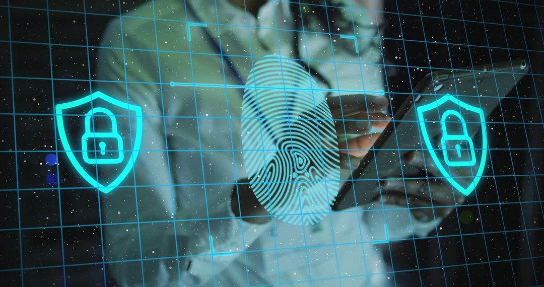 Cybersecurity Digital Concept with Fingerprint Scan and Lock Icons - Free Images, Stock Photos and Pictures on Pikwizard.com