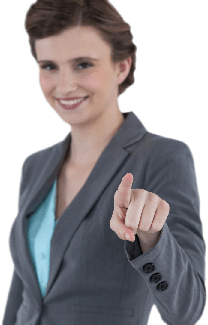 Businesswoman Pointing Toward Screen Transparent Background