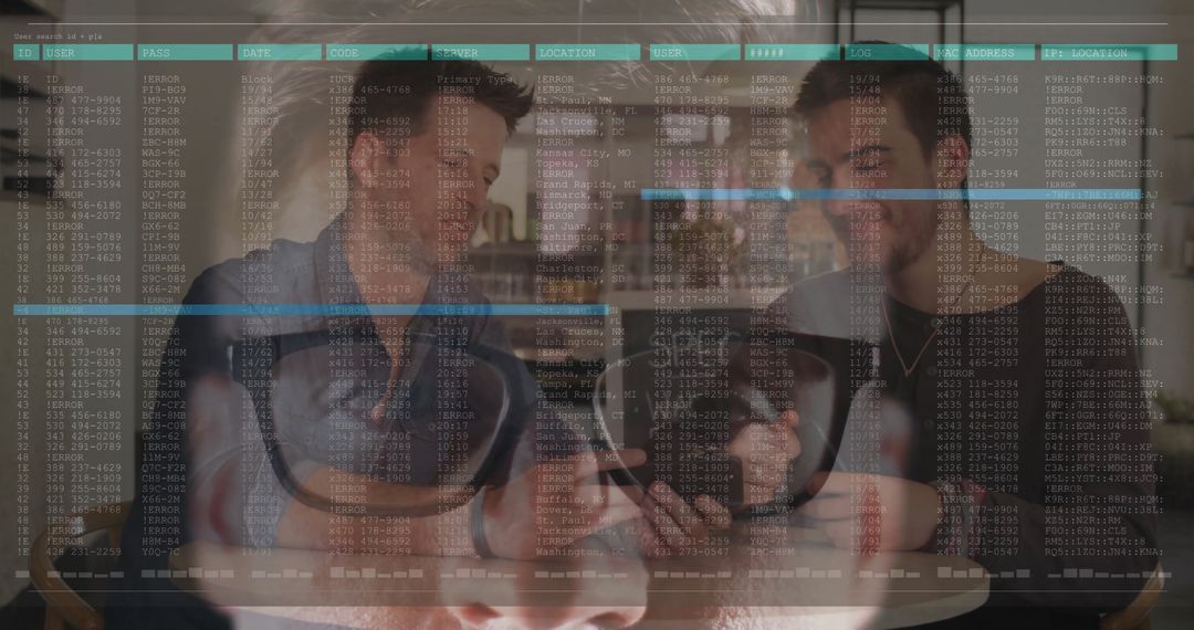 Friends Exploring Technology Over Coffee with Digital Overlay