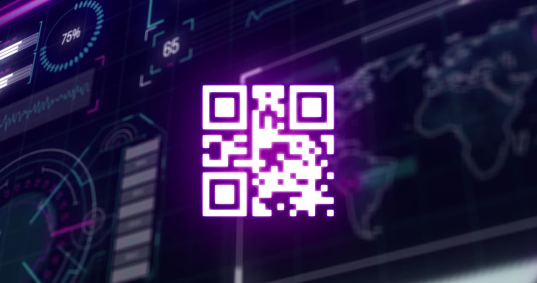 Digital QR Code on Futuristic Interface Background