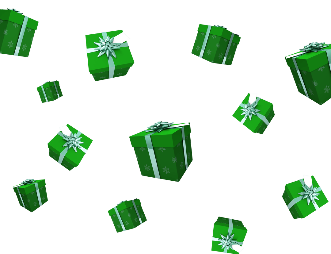 Floating Green Gift Packages on Transparent Background PNG