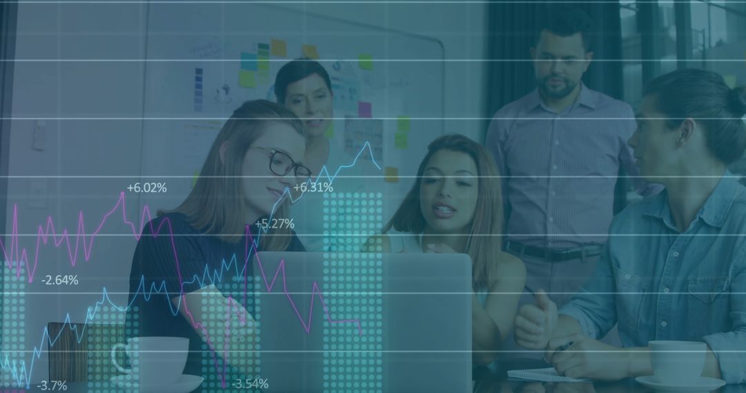 Financial Data Overlay with Team Analyzing Statistics