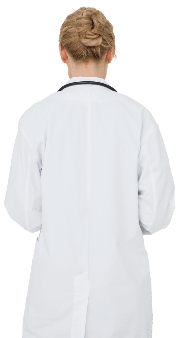 Back View of Female Doctor with Lab Coat Transparent Background