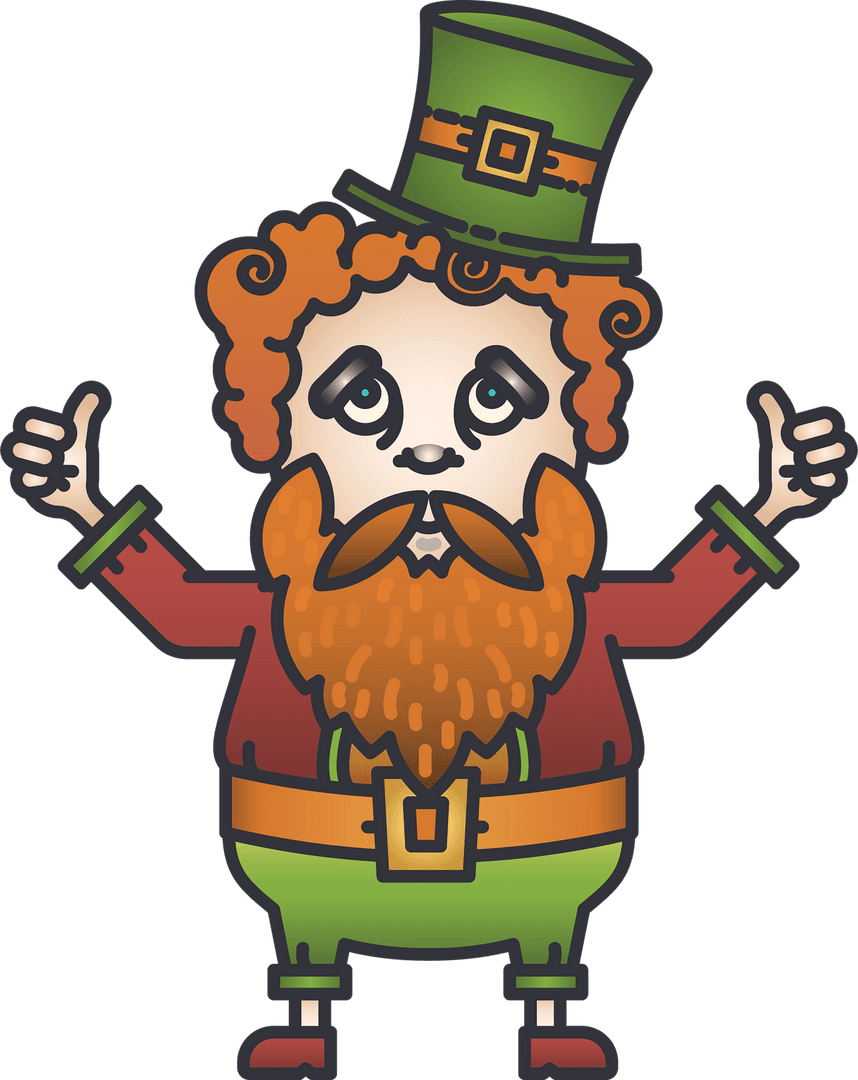 Cartoon Leprechaun with Thumbs Up Icon on Transparent Background