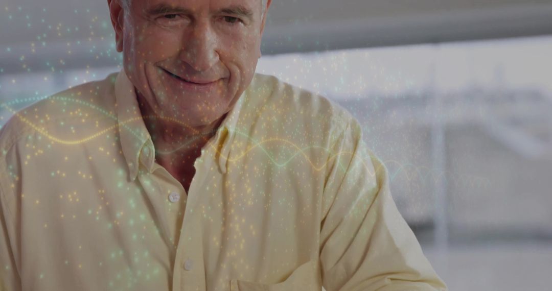 Senior Man Analyzing Digital Data with Innovative Interface