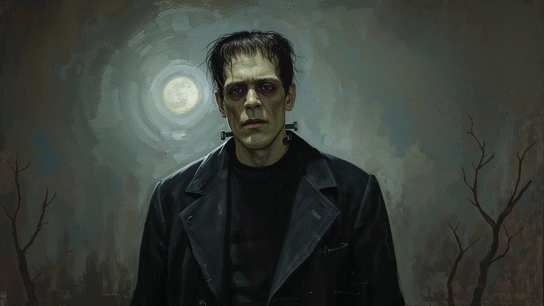 Mysterious Frankenstein Creature in Moonlit Gothic Setting